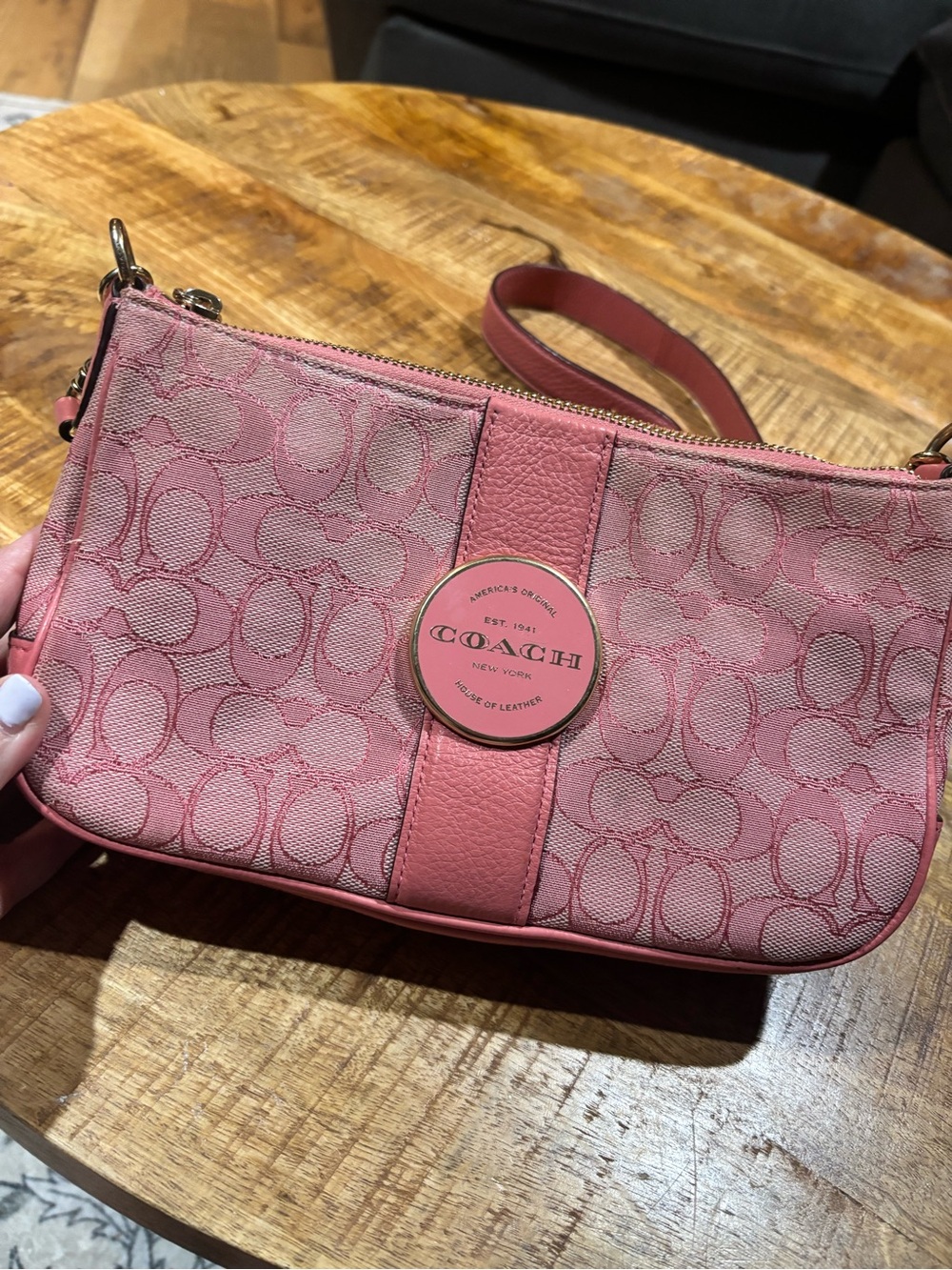 Authentic Coach Pink Signature Canvas Crossbody with Logo Medallion